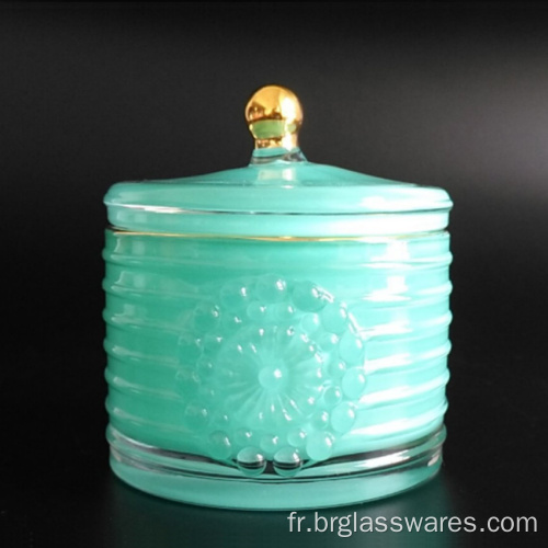 Pot en verre cylindrique à bouton et bord doré pour cire